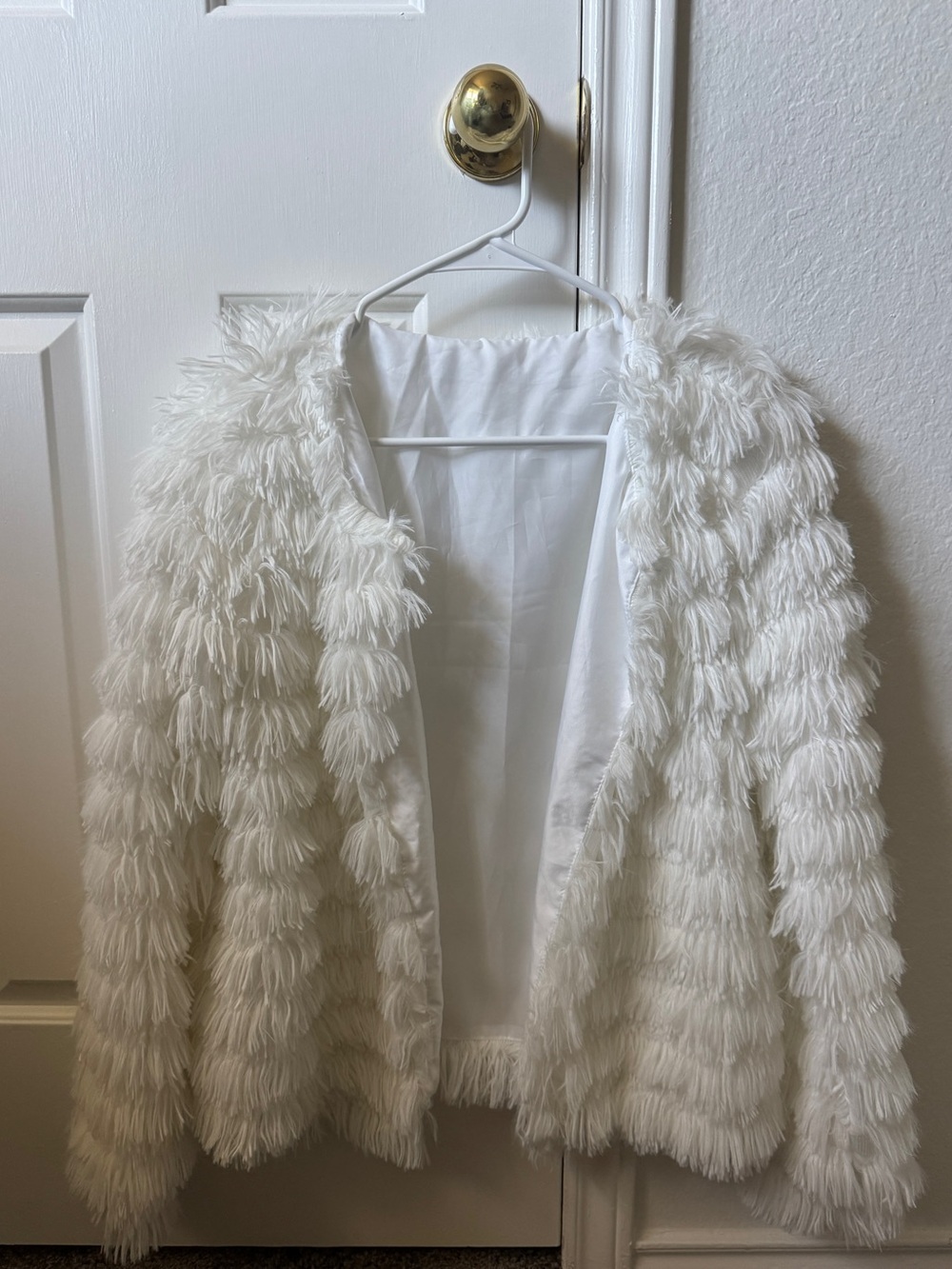 Women's White Faux Fur Fringe Jacket